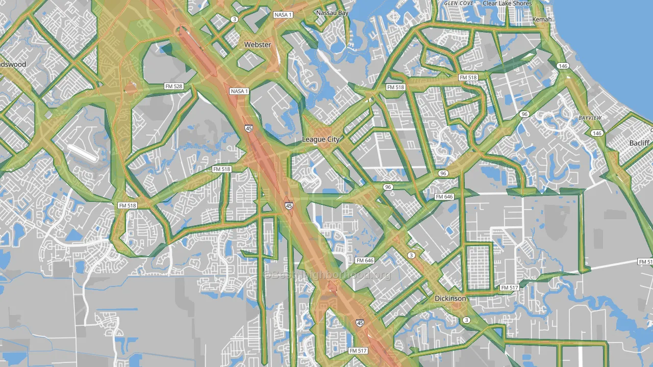 League City, TX Map of Noise Levels in League City