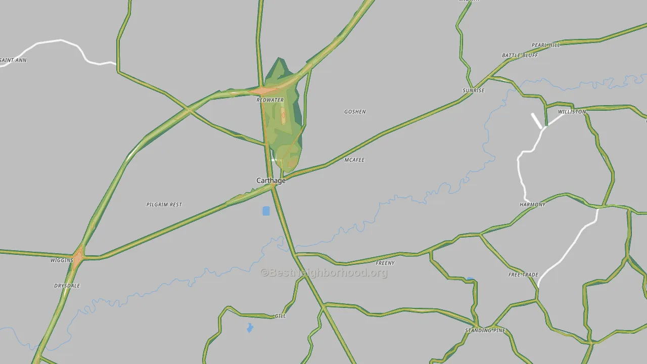 Leake County, MS Map of Noise Levels in Leake County