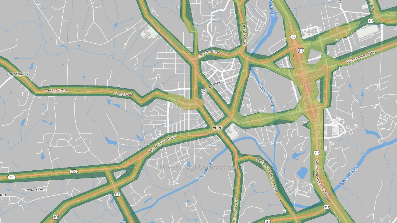 Leaksville, Eden, NC Map of Noise Levels in Leaksville