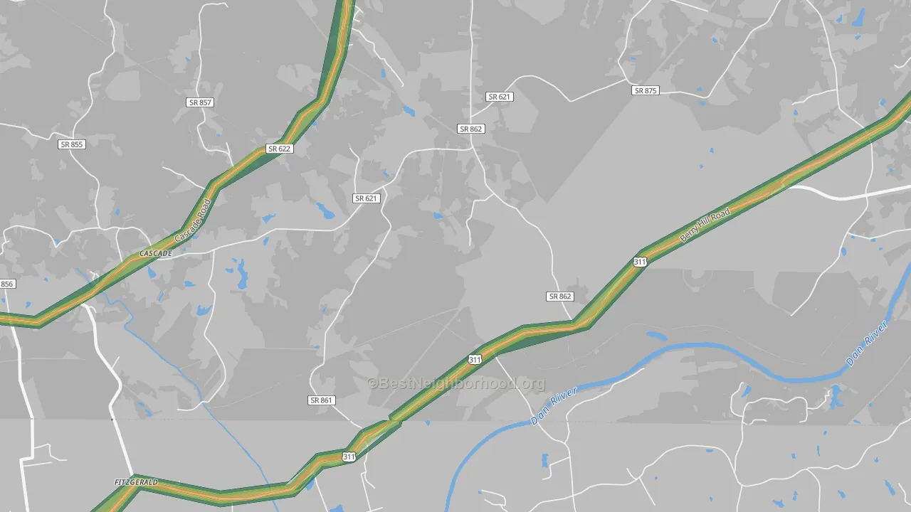 Leaksville Junction, VA Map of Noise Levels in Leaksville Junction