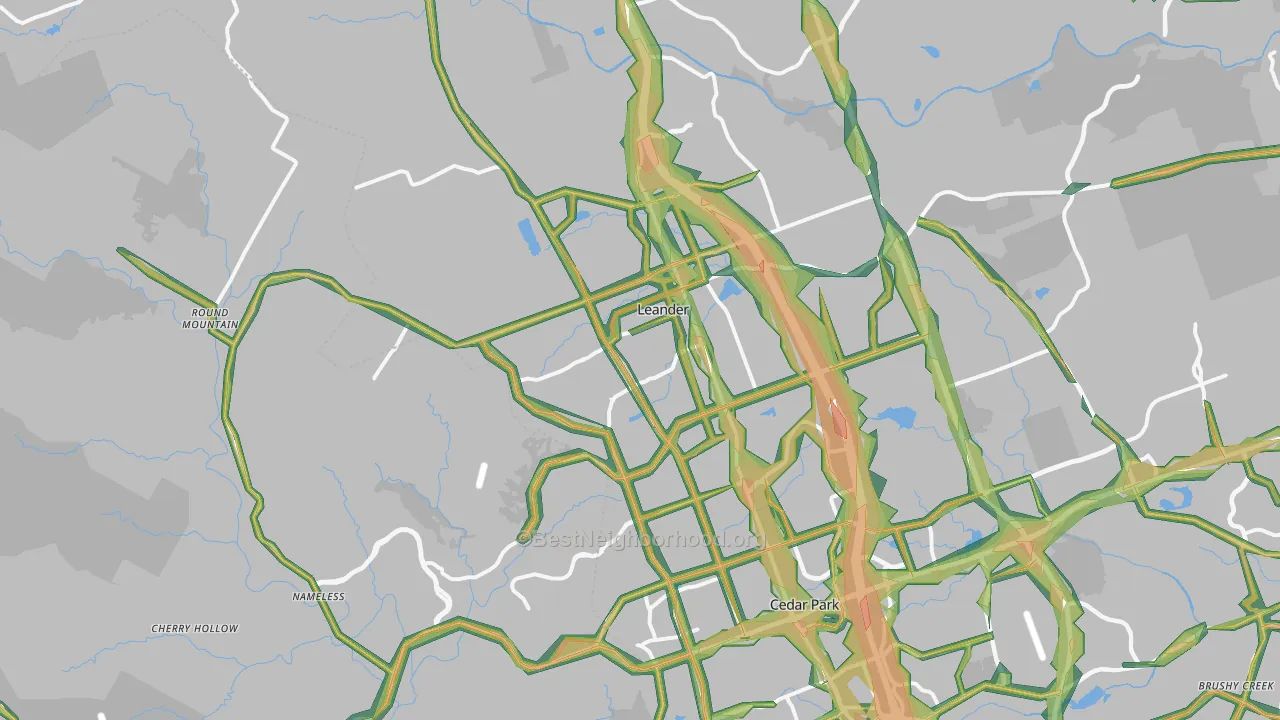 Leander, TX Map of Noise Levels in Leander