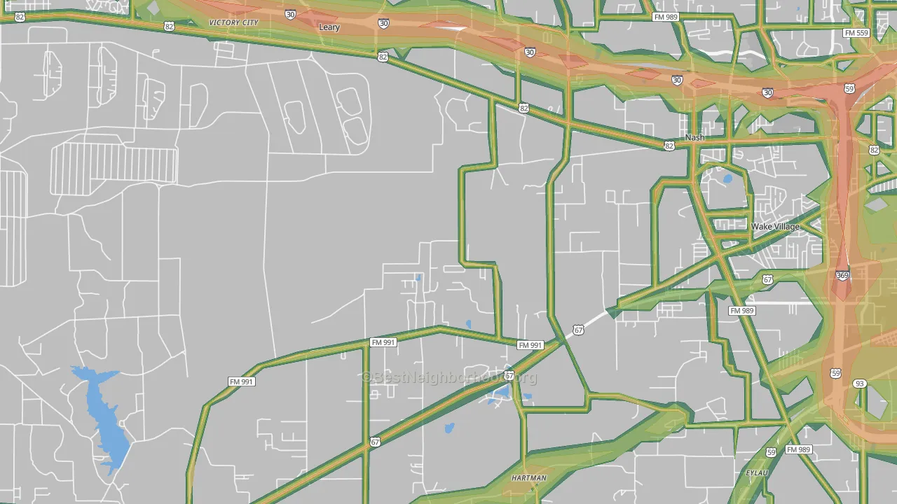 Leary, TX Map of Noise Levels in Leary