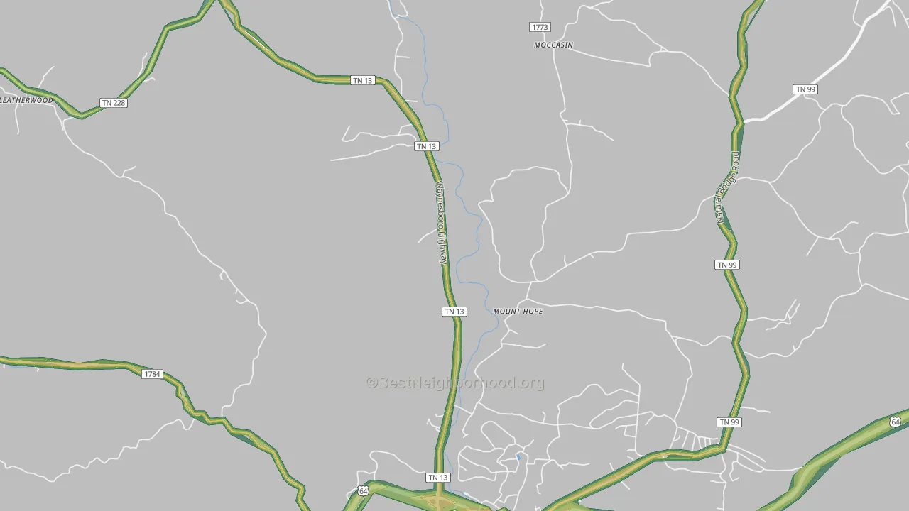 Leatherwood, TN Map of Noise Levels in Leatherwood