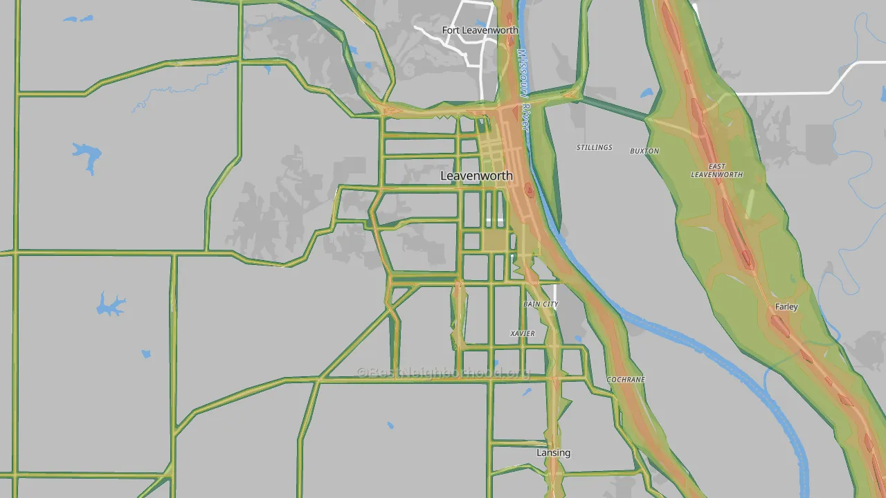 Leavenworth, KS Map of Noise Levels in Leavenworth