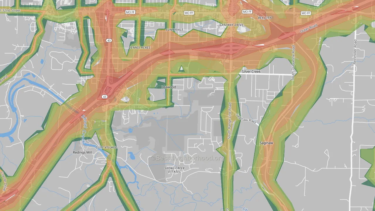 Leawood, MO Map of Noise Levels in Leawood