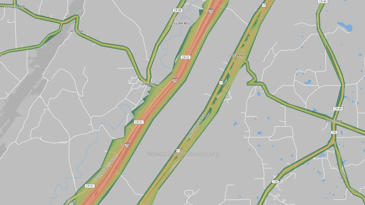 Lebanon, AL Map of Noise Levels in Lebanon