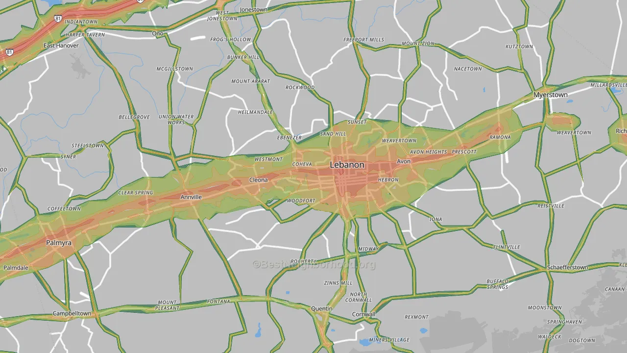 Lebanon County, PA Map of Noise Levels in Lebanon County