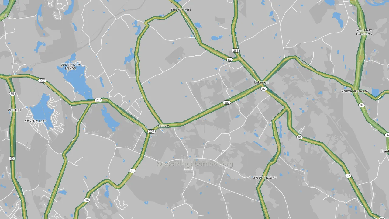 Lebanon, CT Map of Noise Levels in Lebanon