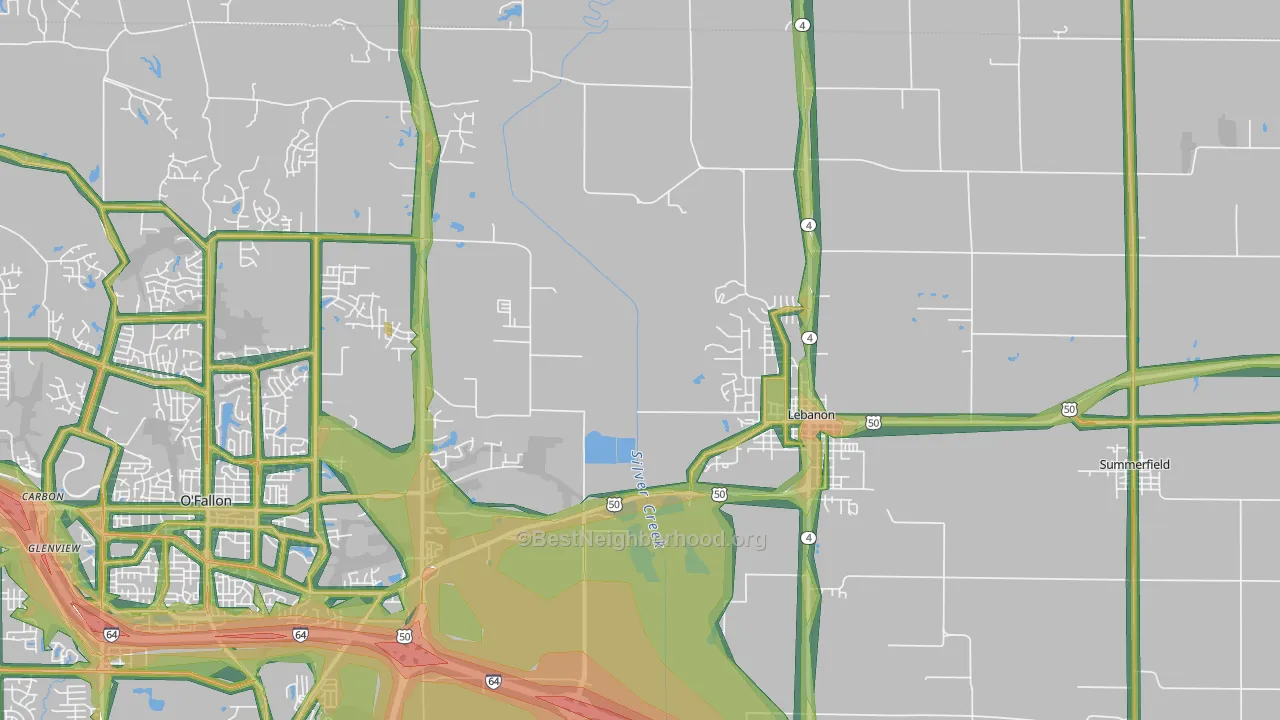 Lebanon, IL Map of Noise Levels in Lebanon