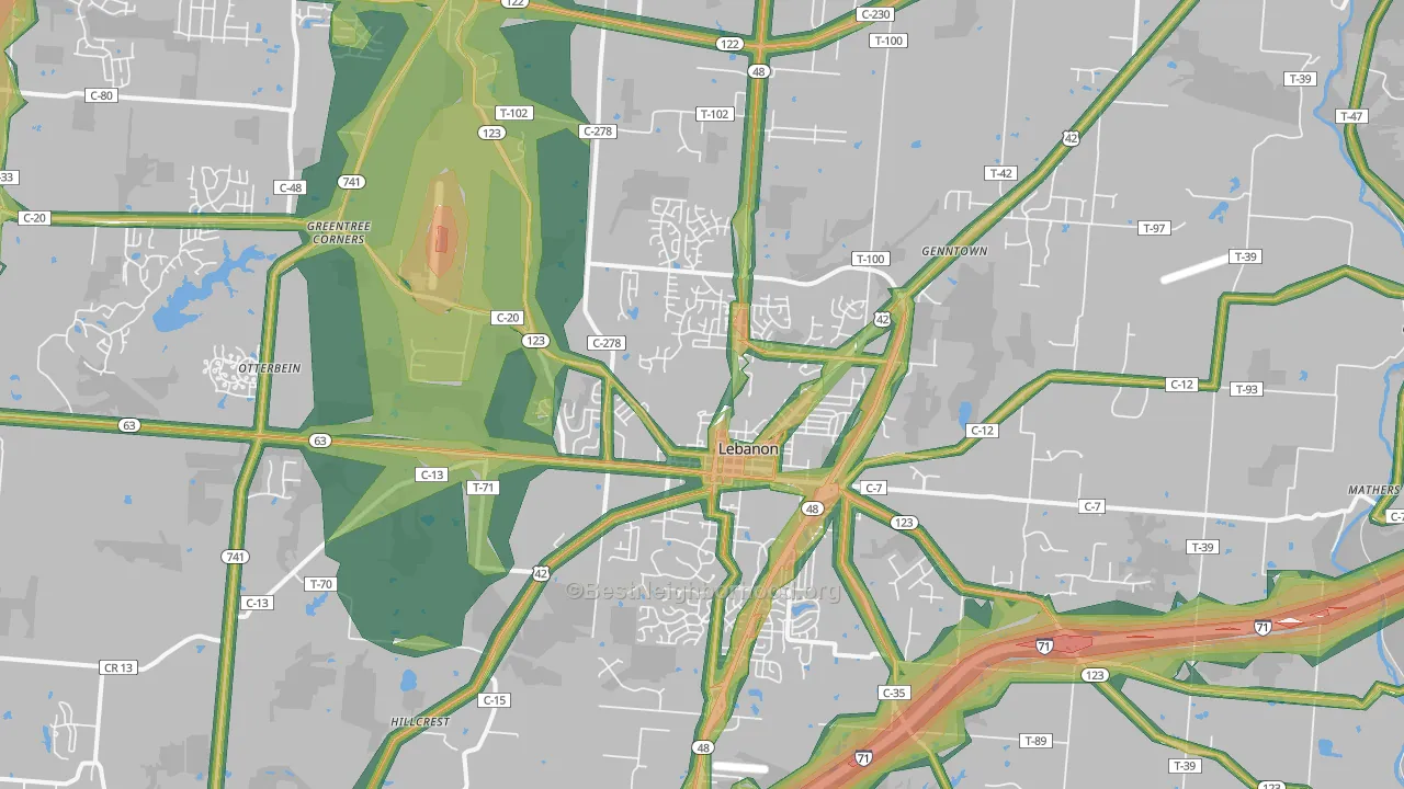 Lebanon, OH Map of Noise Levels in Lebanon