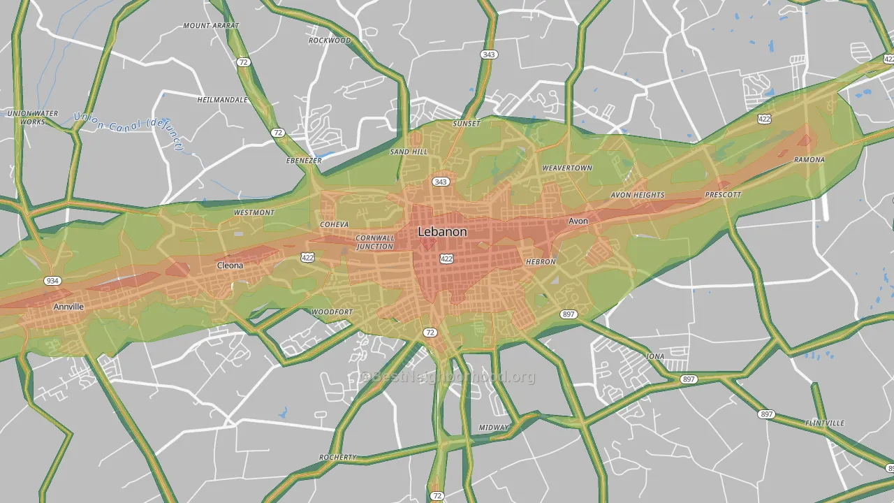 Lebanon, PA Map of Noise Levels in Lebanon