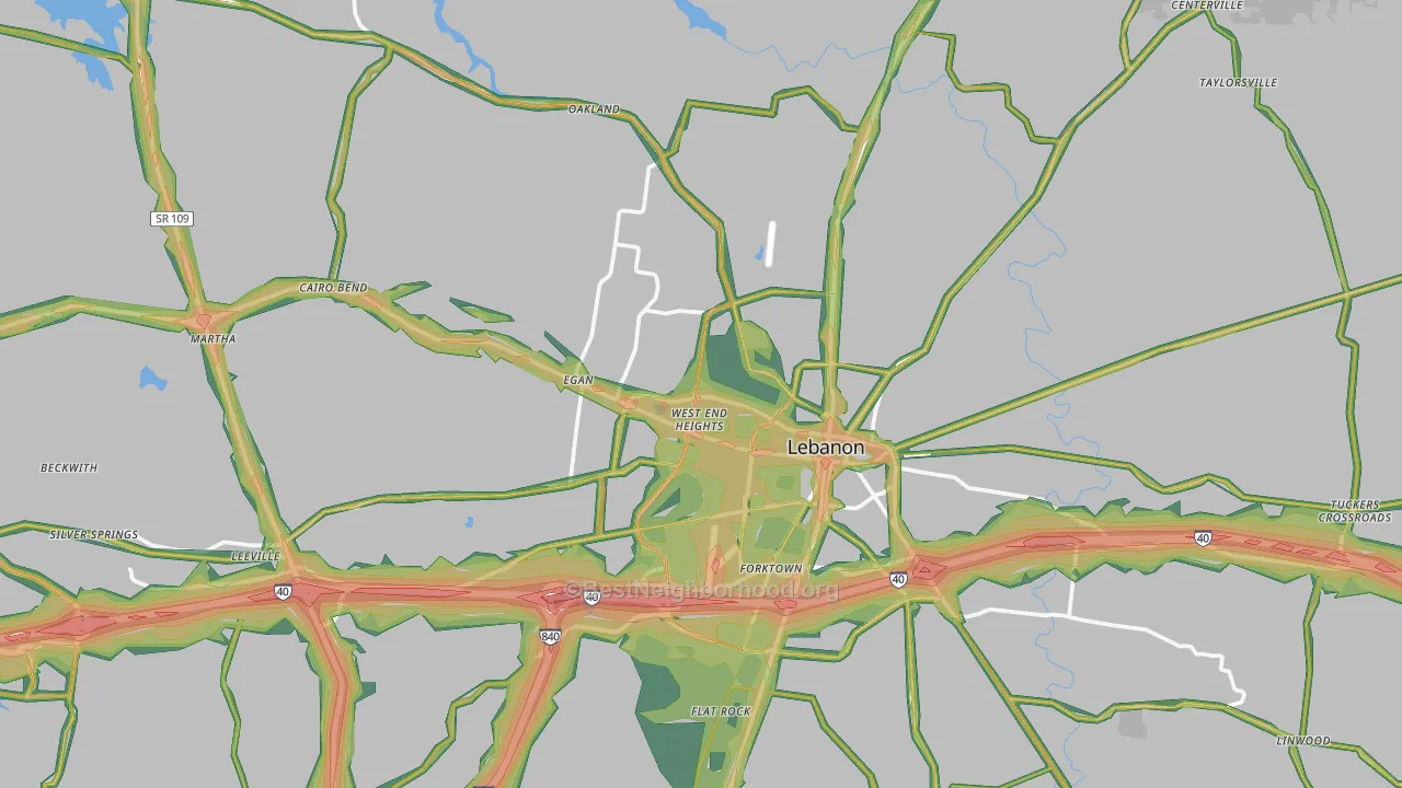 Lebanon, TN Map of Noise Levels in Lebanon