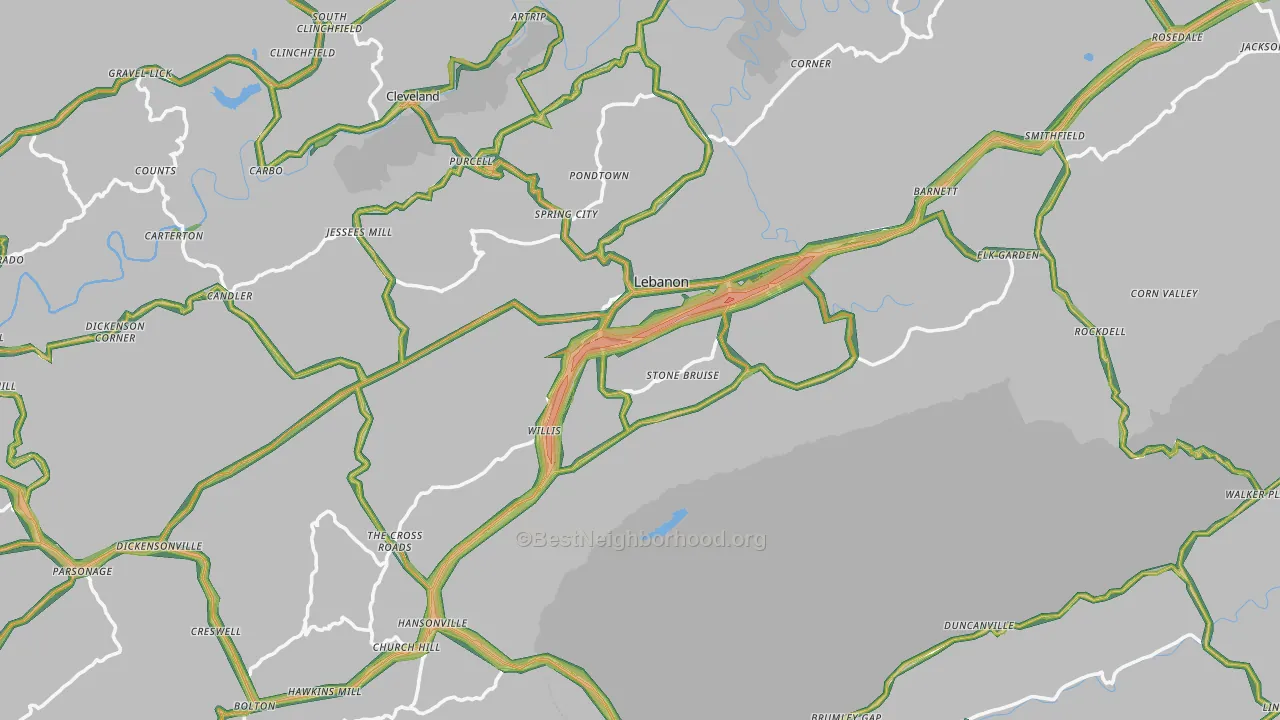 Lebanon, VA Map of Noise Levels in Lebanon