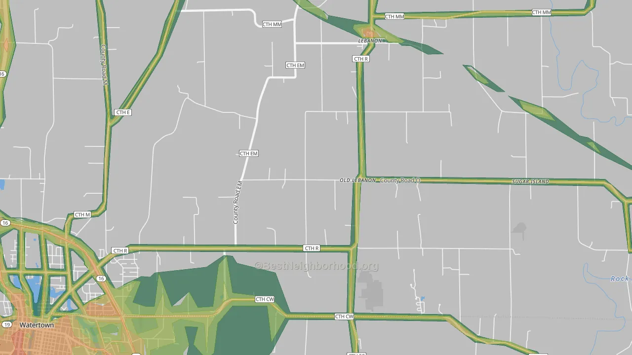 Lebanon, WI Map of Noise Levels in Lebanon