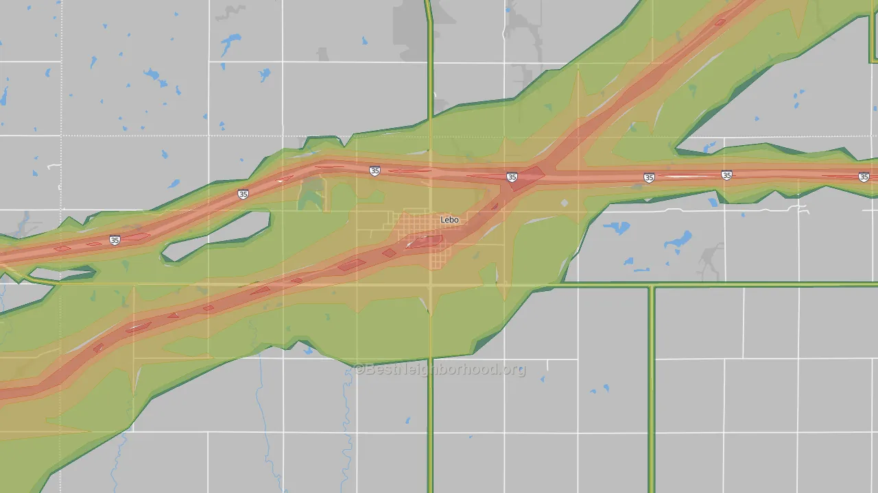 Lebo, KS Map of Noise Levels in Lebo