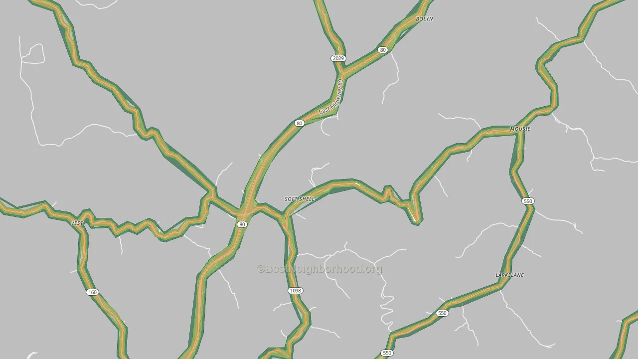 Leburn, KY Map of Noise Levels in Leburn