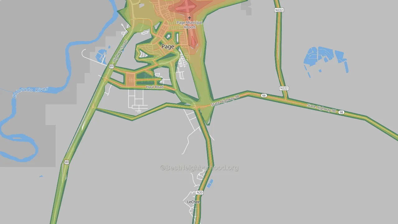 Lechee, AZ Map of Noise Levels in Lechee