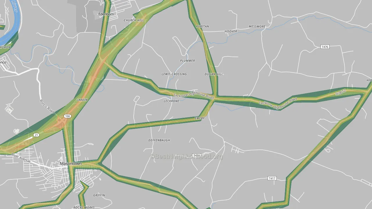 Leckrone, PA Map of Noise Levels in Leckrone