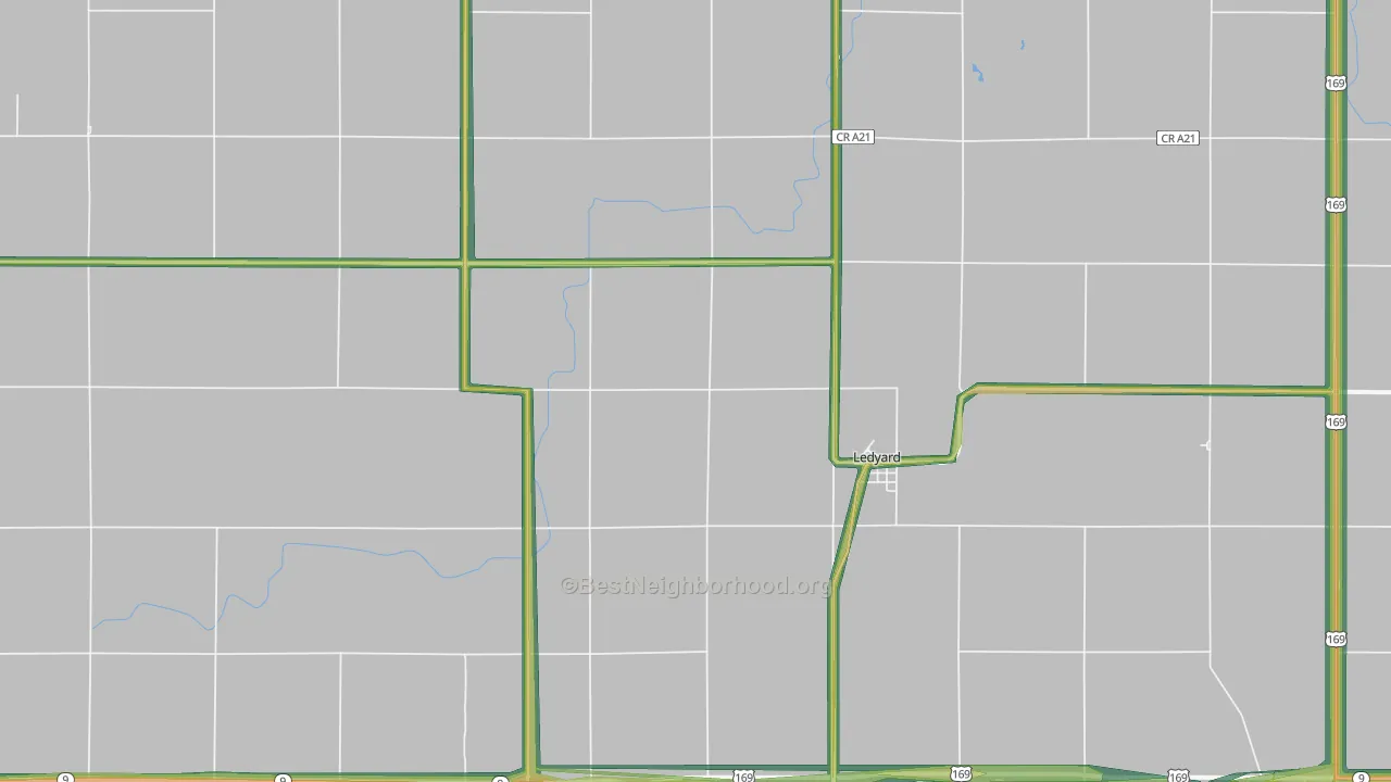 Ledyard, IA Map of Noise Levels in Ledyard
