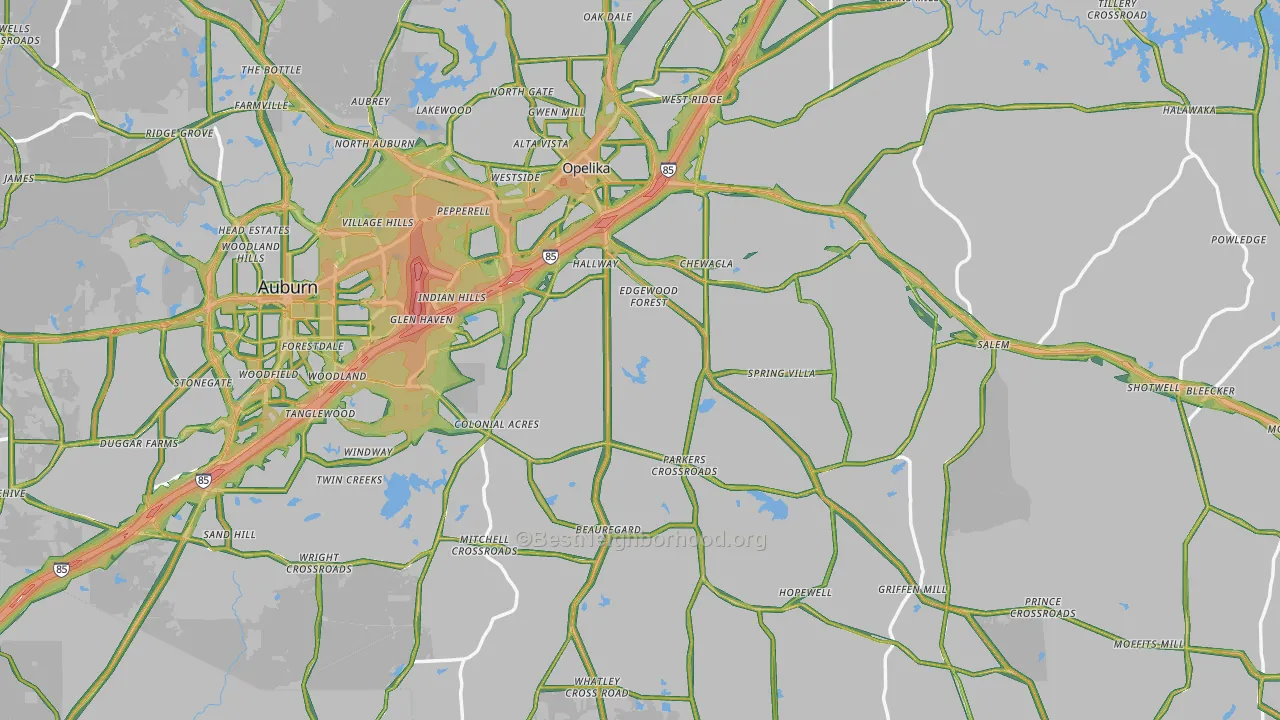 Lee County, AL Map of Noise Levels in Lee County