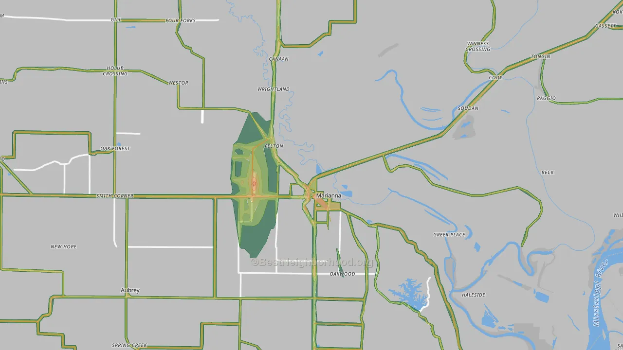 Lee County, AR Map of Noise Levels in Lee County