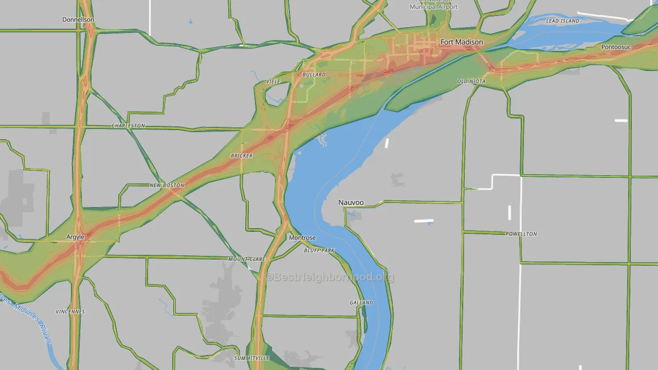 Lee County, IA Map of Noise Levels in Lee County