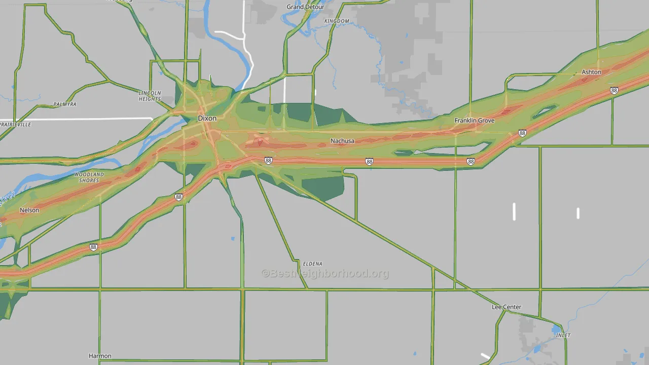 Lee County, IL Map of Noise Levels in Lee County