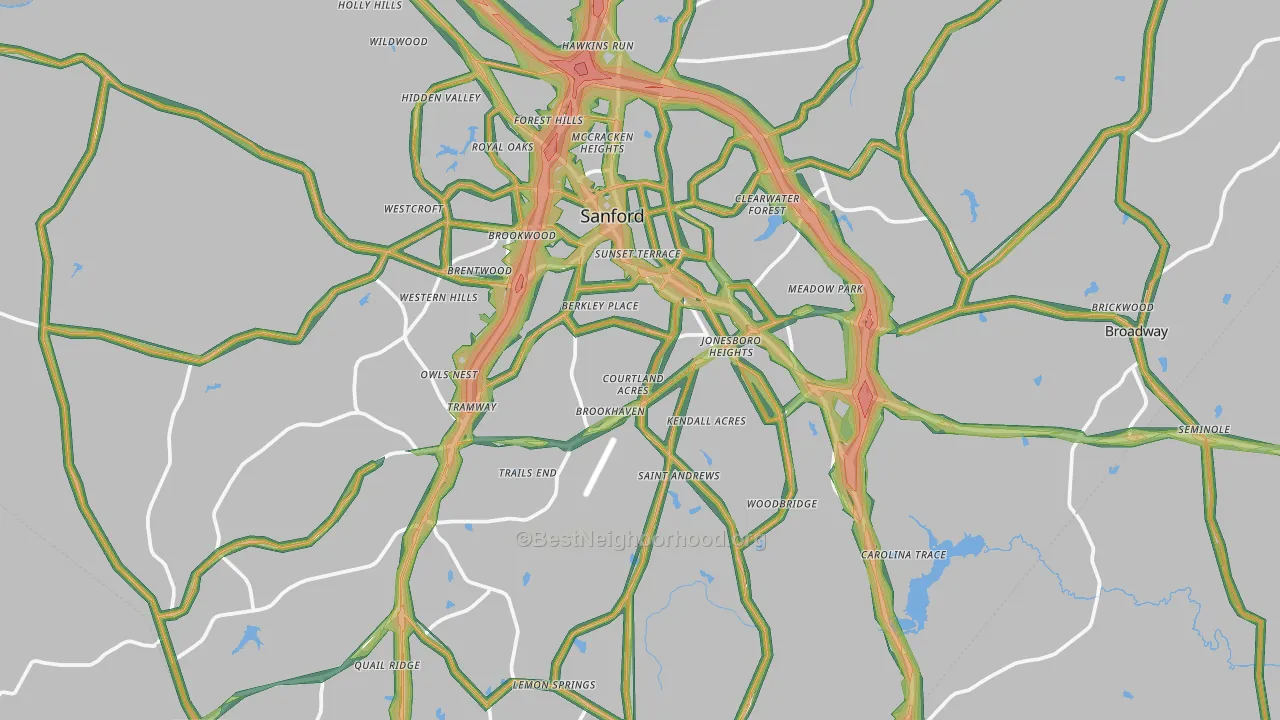 Lee County, NC Map of Noise Levels in Lee County