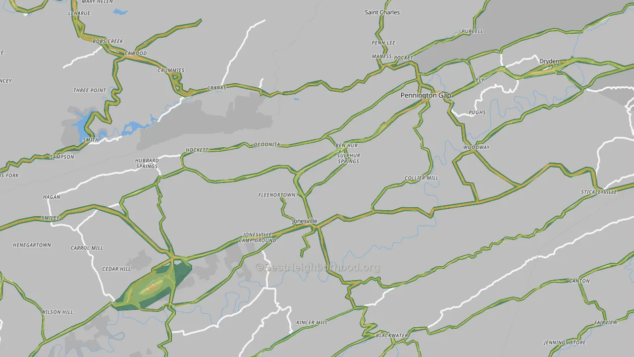 Lee County, VA Map of Noise Levels in Lee County
