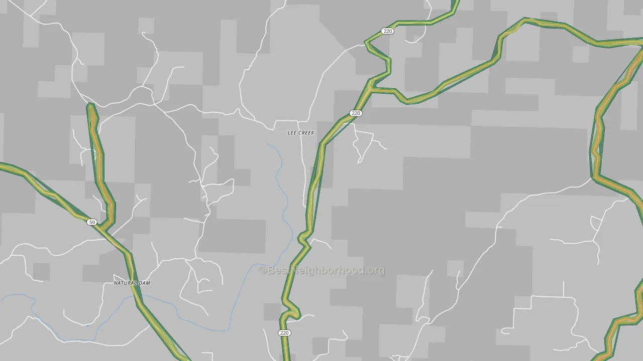 Lee Creek, AR Map of Noise Levels in Lee Creek
