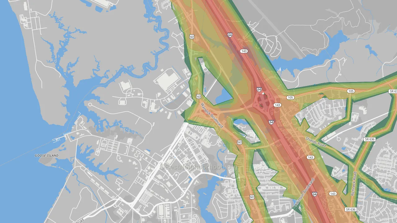 Lee Hall, Newport News, VA Map of Noise Levels in Lee Hall