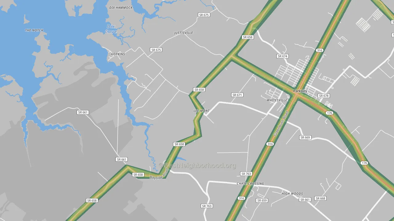 Lee Mont, VA Map of Noise Levels in Lee Mont
