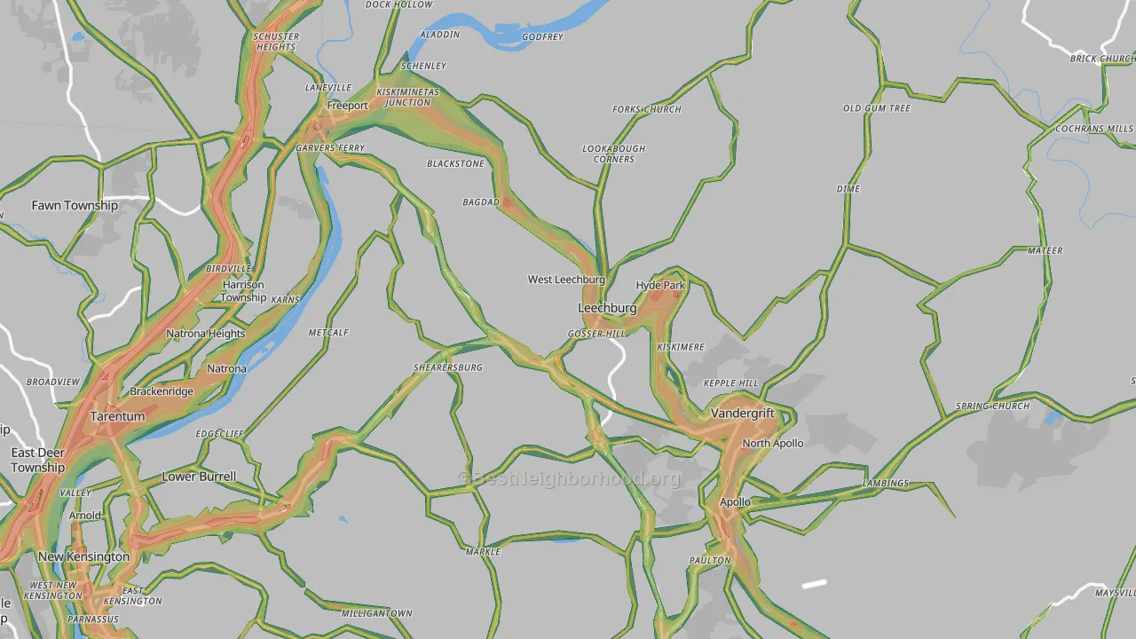 Leechburg, PA Map of Noise Levels in Leechburg