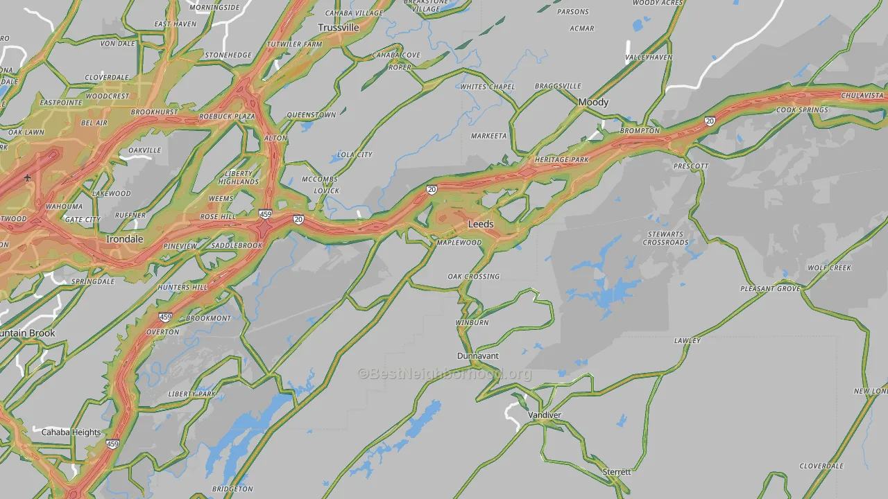 Leeds, AL Map of Noise Levels in Leeds