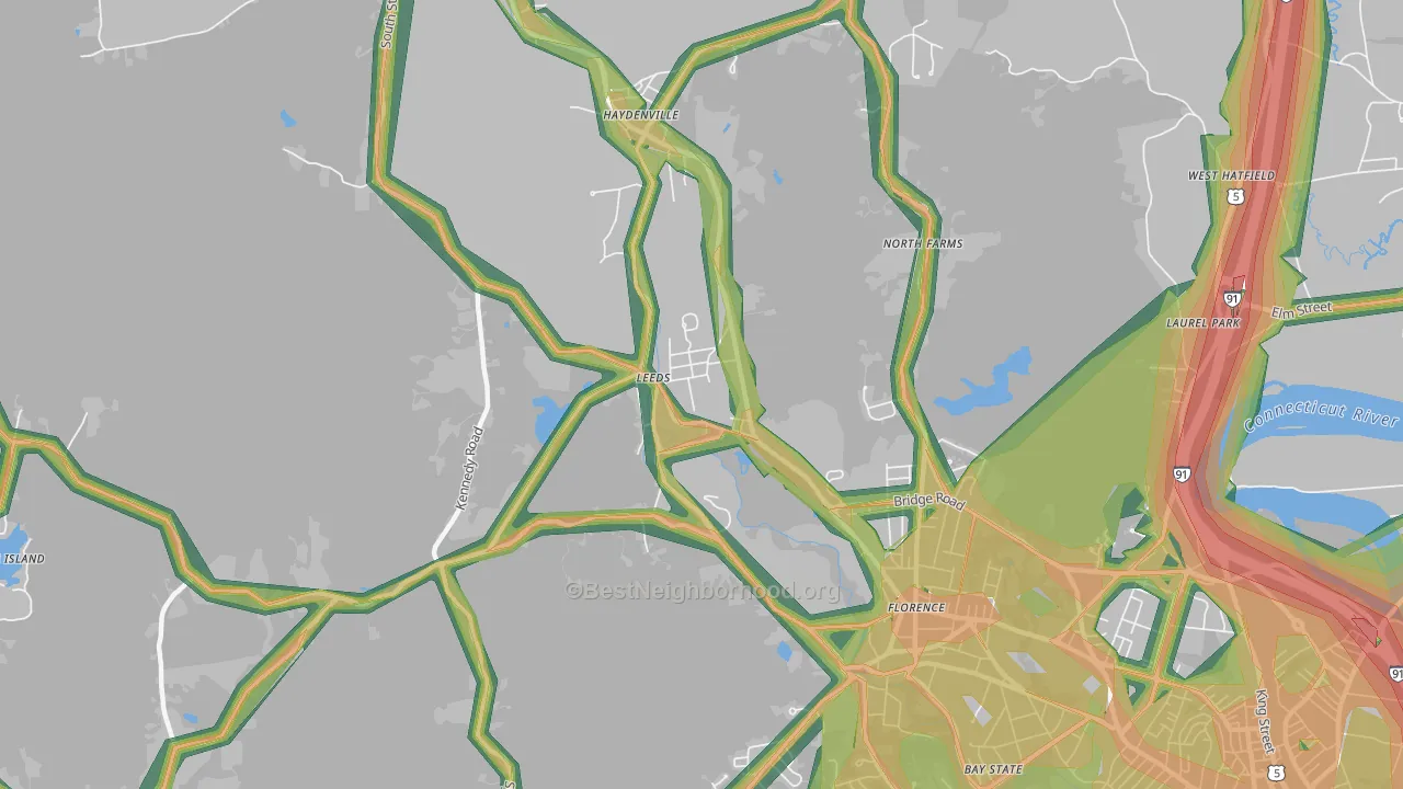 Leeds, MA Map of Noise Levels in Leeds