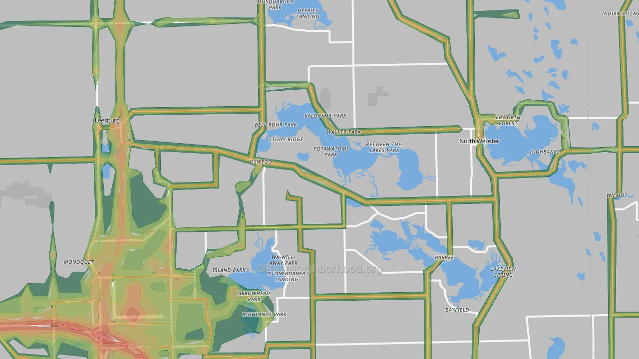Leesburg, IN Map of Noise Levels in Leesburg