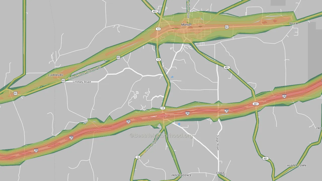 Leesburg, MS Map of Noise Levels in Leesburg
