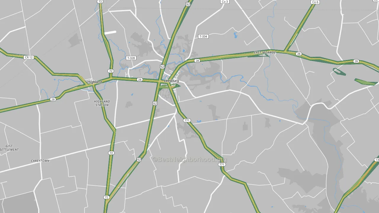 Leesburg, OH Map of Noise Levels in Leesburg