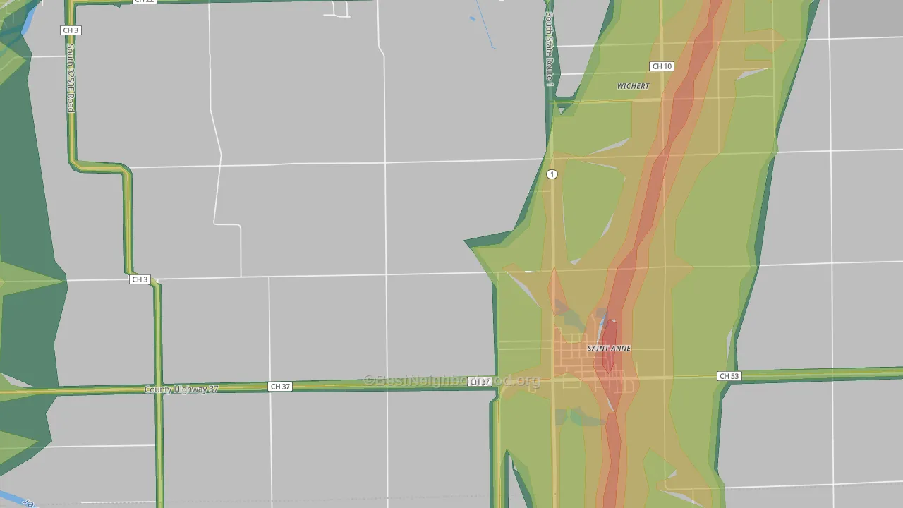 Leesville, IL Map of Noise Levels in Leesville