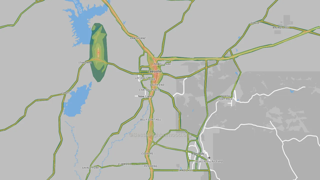 Leesville, LA Map of Noise Levels in Leesville