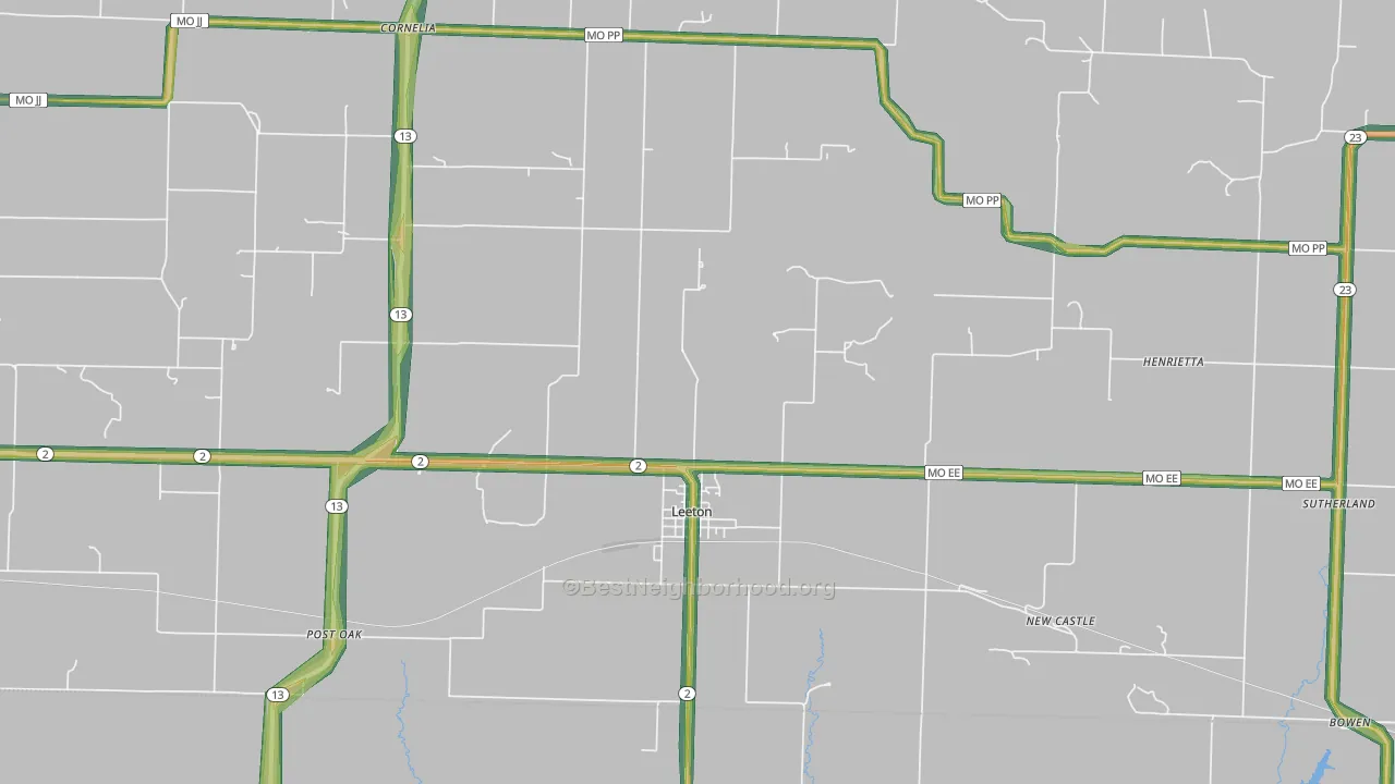Leeton, MO Map of Noise Levels in Leeton