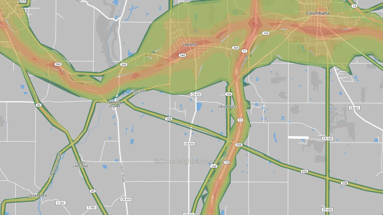 Leetonia, OH Map of Noise Levels in Leetonia