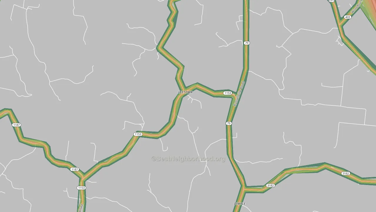 Leetown, KY Map of Noise Levels in Leetown