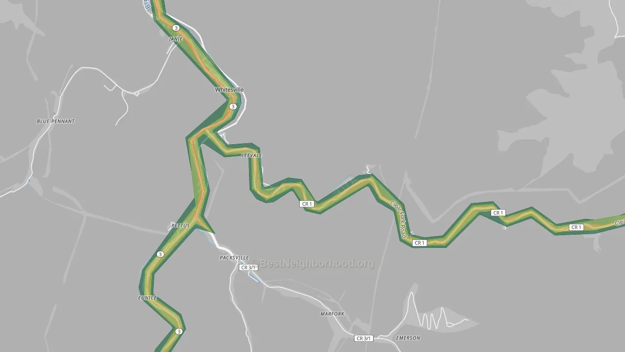 Leevale, WV Map of Noise Levels in Leevale