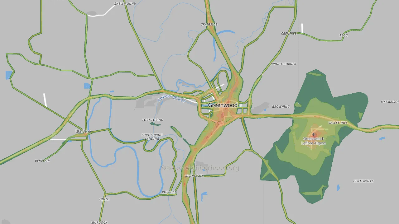 Leflore County, MS Map of Noise Levels in Leflore County