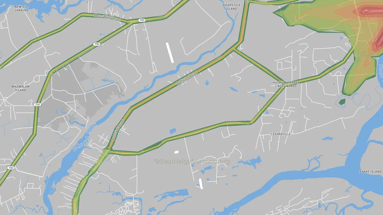 Legareville, SC Map of Noise Levels in Legareville
