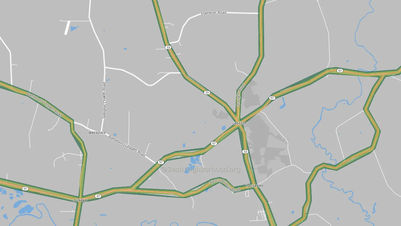 Leggett, NC Map of Noise Levels in Leggett