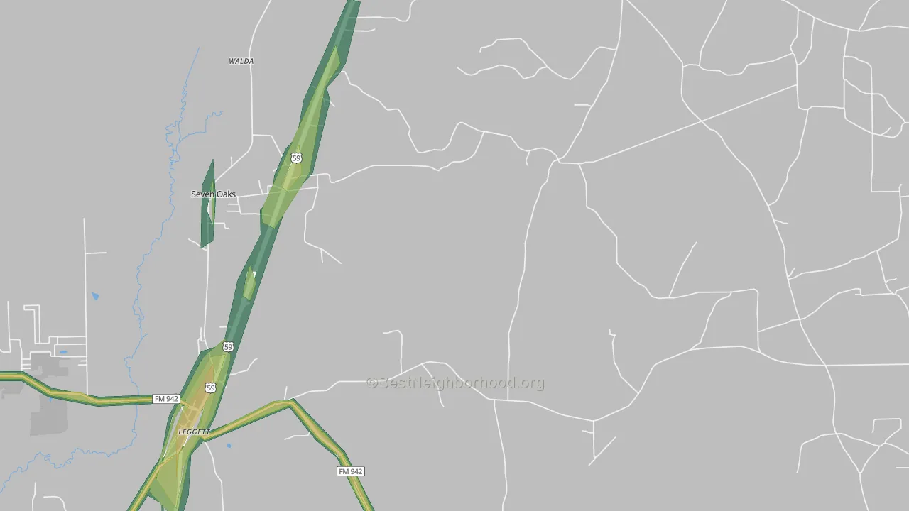 Leggett, TX Map of Noise Levels in Leggett