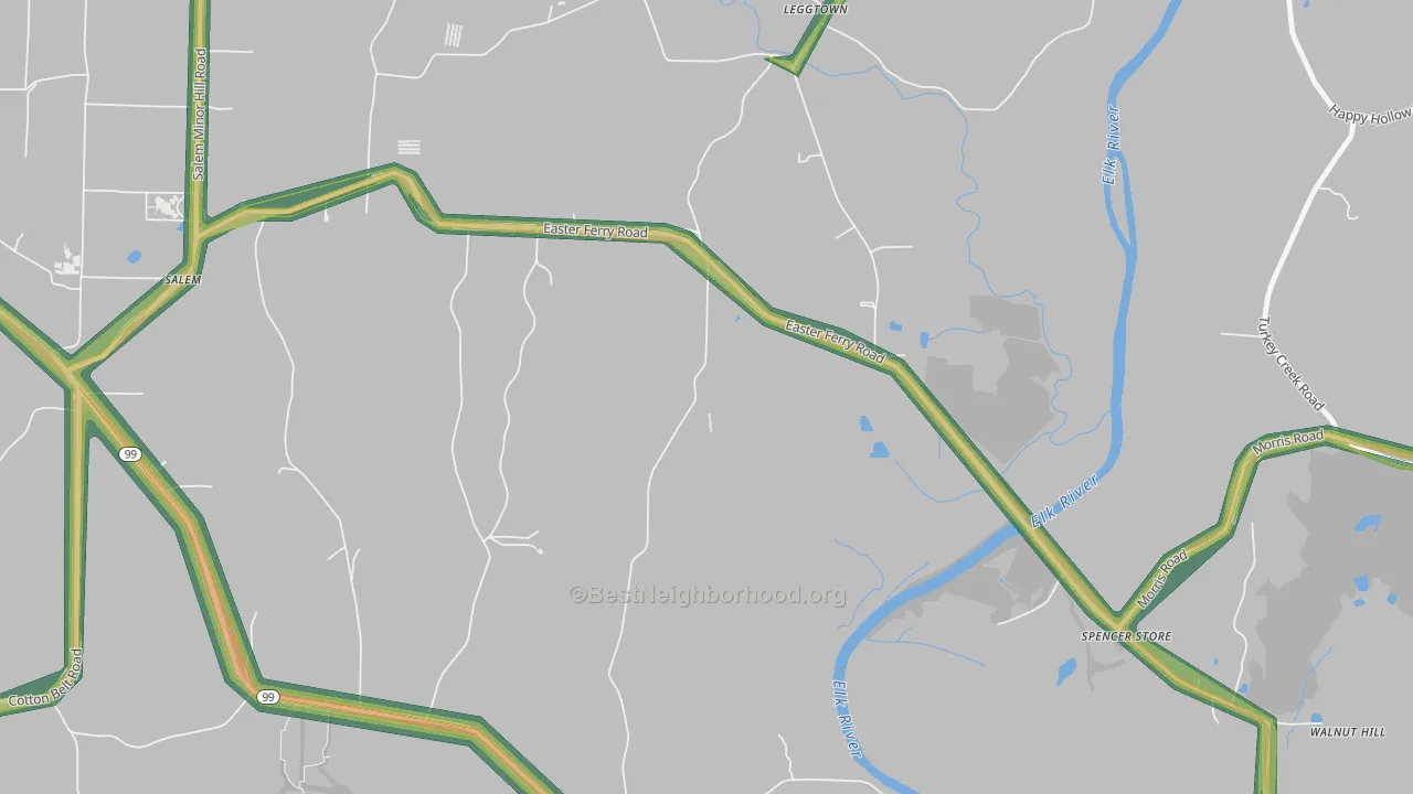 Leggtown, AL Map of Noise Levels in Leggtown