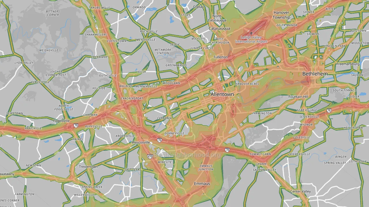 Lehigh County, PA Map of Noise Levels in Lehigh County